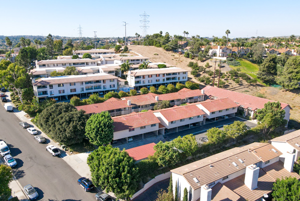 Aerial view of houses and condos in California.