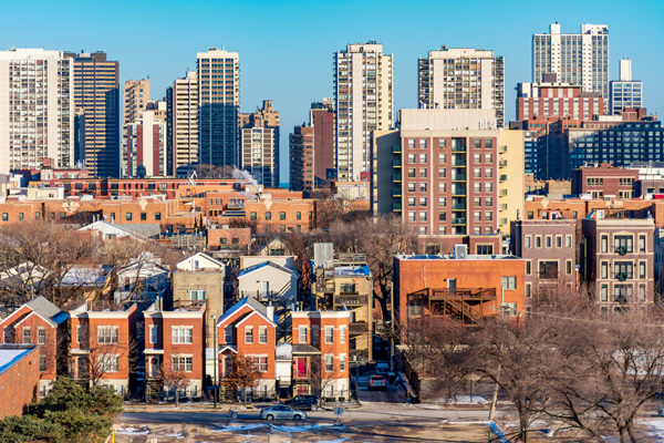 Residential buildings in a Chicago neighborhood.