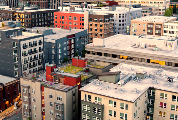 Aerial view of a neighborhood in Seattle, Washington.