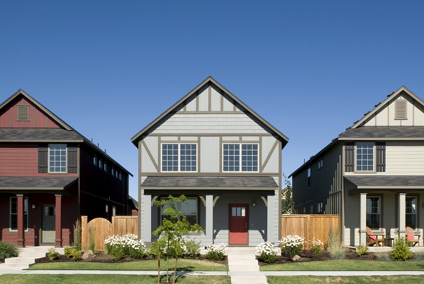 Front view of three houses.