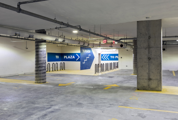 An underground parking garage.
