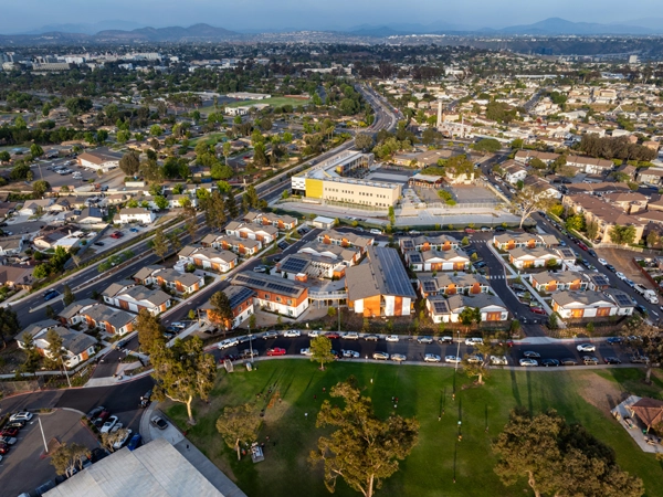 Aerial image of a housing campus.