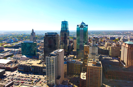 Skyline view of Kansas City, Missouri.