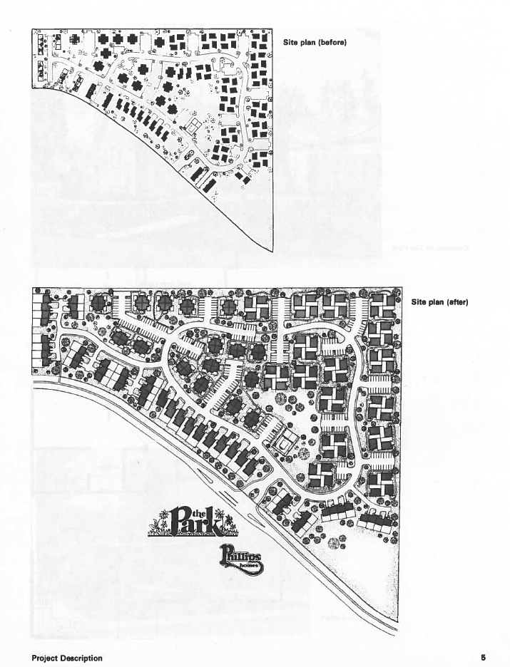 Before and after site plans of The Park development.