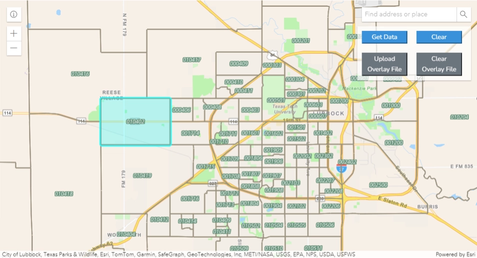 Figure 1. NCWM Display of Census Tract in Lubbock, Texas.