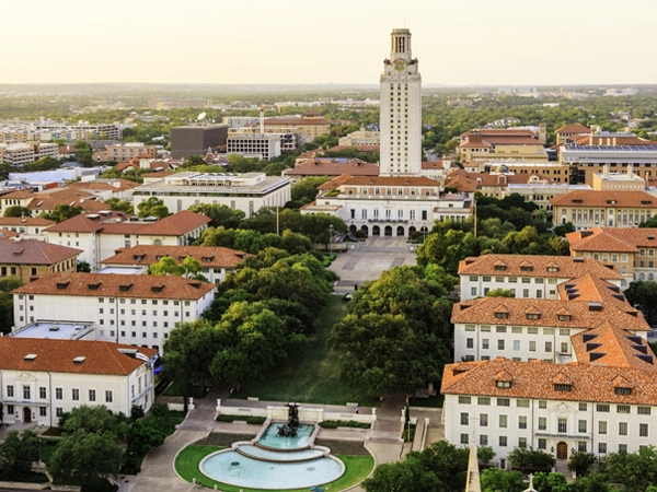 Aerial view of the University of Texas, Austin campus.