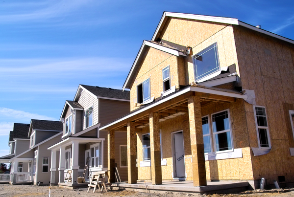 A row of houses in development.