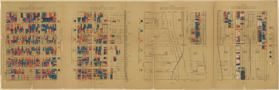  Hull House wage map of an immigrant neighborhood in Chicago.