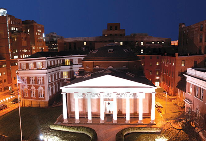University of Maryland, Baltimore, founded in 1807 in West Baltimore near the city’s Inner Harbor, promotes economic development and community health in several nearby neighborhoods and in the city generally (courtesy of University of Maryland, Baltimore).