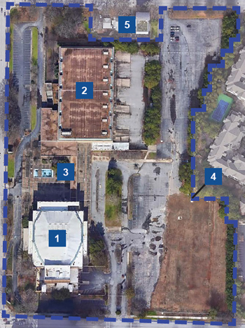 Aerial view of the Boisfeuillet Jones Atlanta Civic Center. Aerial view of the Boisfeuillet Jones Atlanta Civic Center.