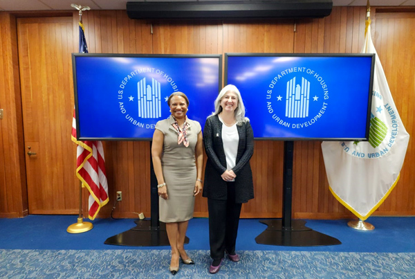 HUD Deputy Secretary Adrianne Todman and Catalina Velasco, Colombia’s Minister of Housing, City, and Territory, stand side by side.
